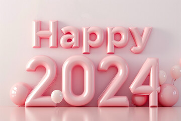 3d render 2024 happy new year concept card creative background.