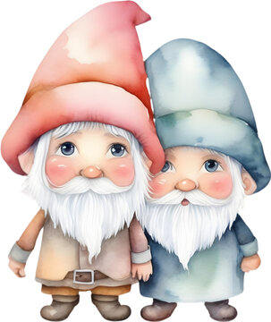 Cute gnome watercolor painting. 