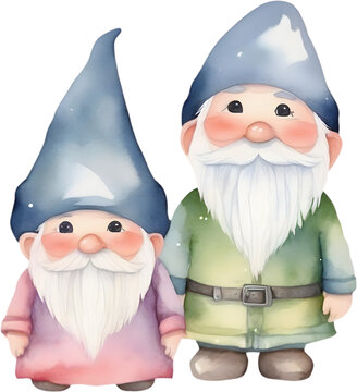 Cute gnome watercolor painting. 