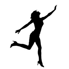 Silhouette of a female dancer in action pose. Silhouette of a slim woman in dancing pose. - obrazy, fototapety, plakaty