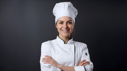 Portrait of beautiful woman chef with smile in studio