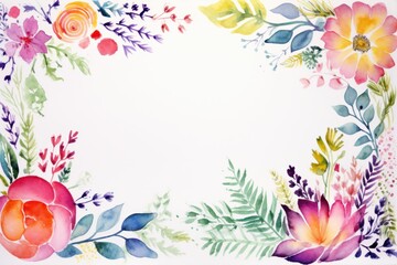 Floral boarder frame with white copy space background water color style.	
 - obrazy, fototapety, plakaty