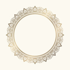 Golden floral mandala round frame vector illustration