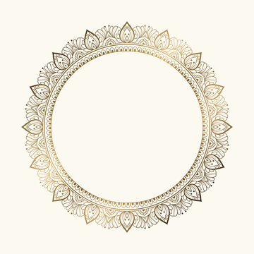 Golden floral mandala round frame vector illustration