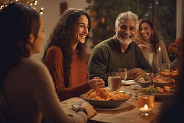 family celebrating christmas dinner - Powered by Adobe