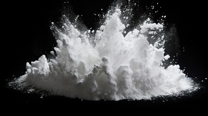 White snow powder explosion. Isolated on black background