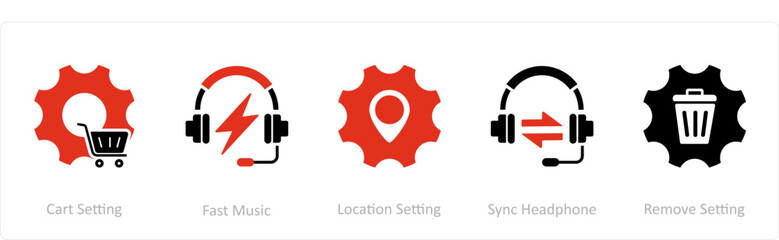 A set of 5 Contact icons as cart setting, fast music, location setting