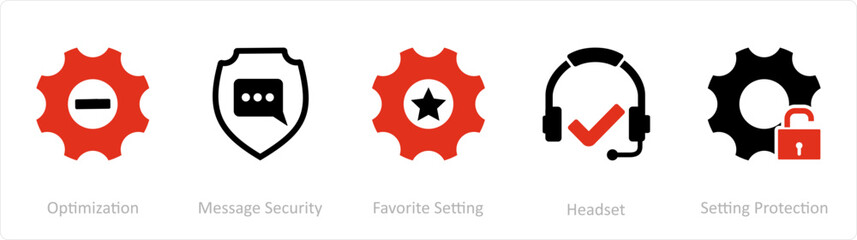 A set of 5 Contact icons as optimization, message security, favorite setting