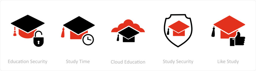 A set of 5 Contact icons as education security, study time, cloud education