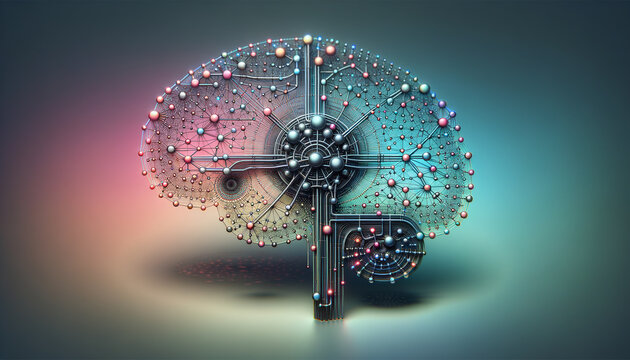 Abstract neural network diagram symbolizing machine learning on gradient background.