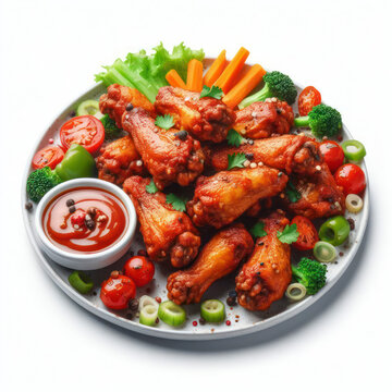 Delectable Plate of Buffalo Wings Isolated on white Background. ai generative