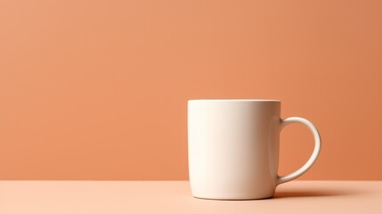 Close-up of a white cup on an orange peach background.