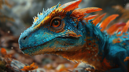 Fototapeta premium Pterodactyl Dinosaur in a whimsical and colorful style. In natural habitat. Jurassic Park.