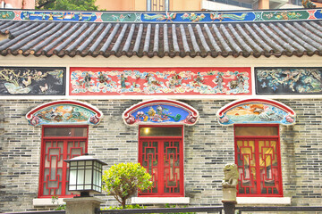 Beautiful Facade of a Chinese Temple in Wanchai, Hong Kong