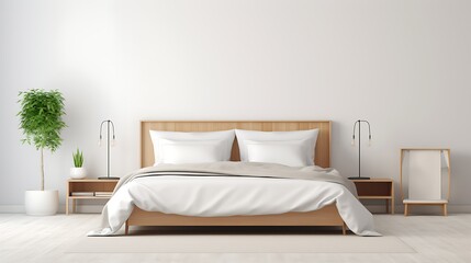 Scandinavian minimalism A white modern bed in a room with neutral tones and clean lines