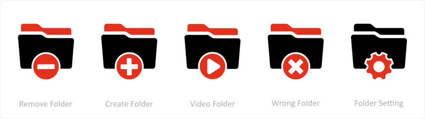 Obraz premium A set of 5 Document icons as remove folder, create folder, video folder