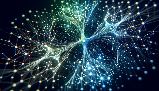 Abstract representation of GANs in professional blue and green tones.