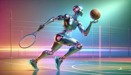 Futuristic AI robot showcasing precision and grace in sports.