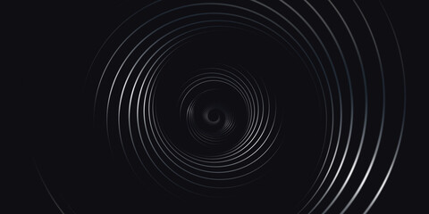 Abstract motion background with psychedelic twisting circles. Round striped silver lines - obrazy, fototapety, plakaty