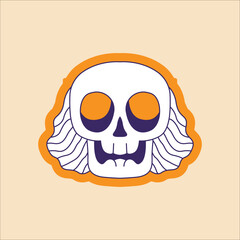 Cute skull head sticker cartoon illustration