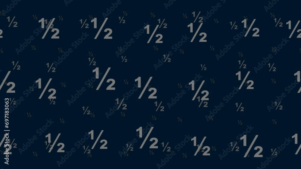 Poster half fraction symbols float horizontally from left to right. parallax fly effect. floating symbols a