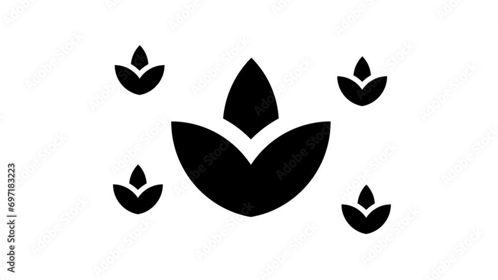 Poster zoom in and out animation the water lily symbol. large black symbol in the center and four small sym