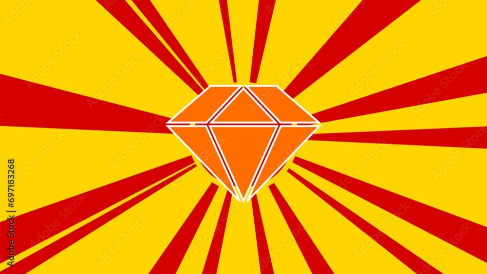 Aufkleber diamond symbol on the background of animation from moving rays of the sun. large orange symbol incre