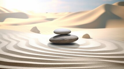 Fototapeta na wymiar Zen Stones Featuring Lines in Sand - Spa Treatment - Harmony and Purity Idea