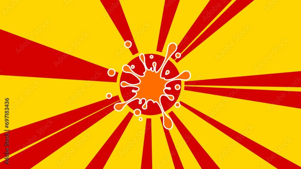 Poster blot symbol on the background of animation from moving rays of the sun. large orange symbol increase