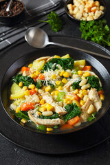 Chicken and white bean soup with veggies, corn
