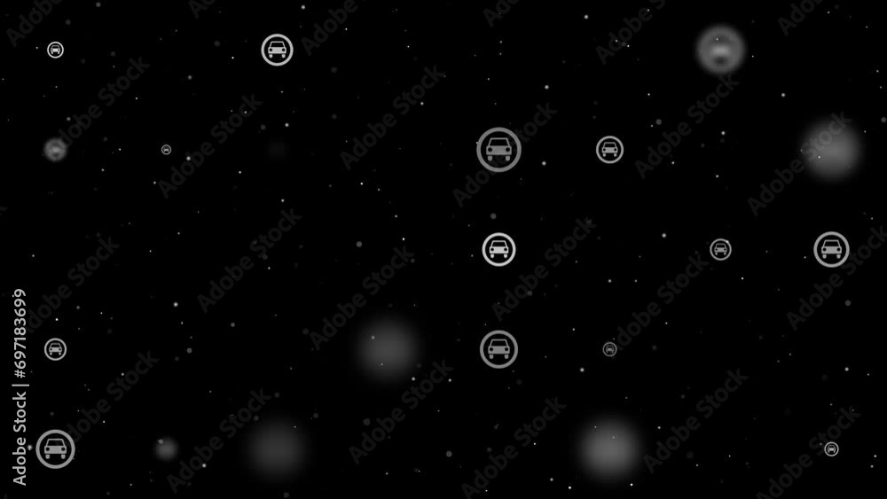 Poster template animation of evenly spaced no car signs of different sizes and opacity. animation of transp