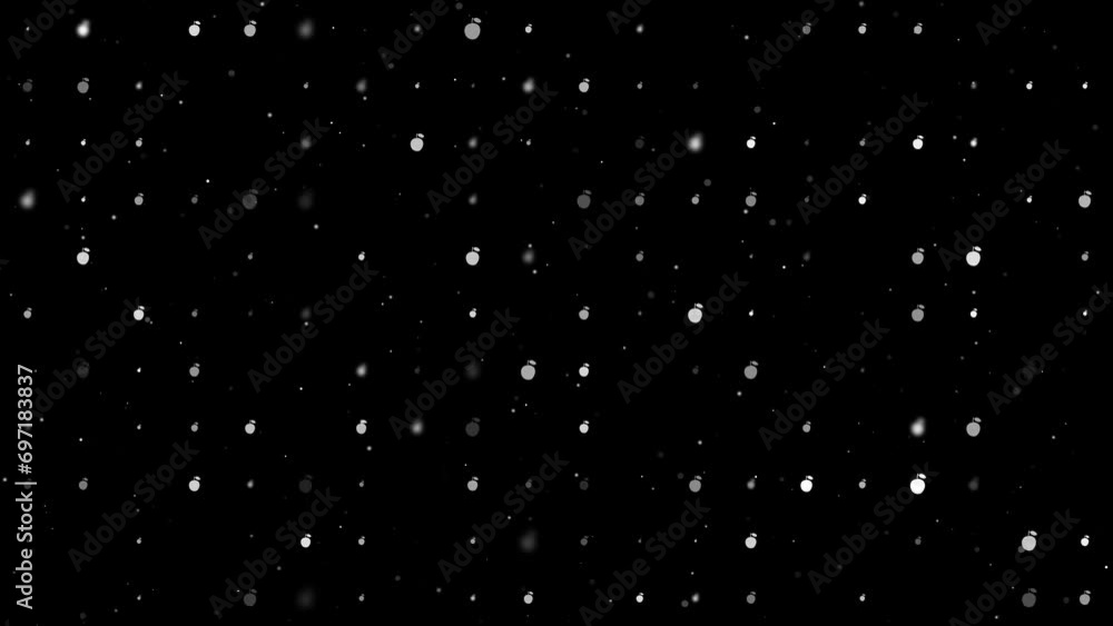 Poster template animation of evenly spaced apple symbols of different sizes and opacity. animation of trans