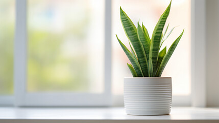 Snake plant on display in a modern home window