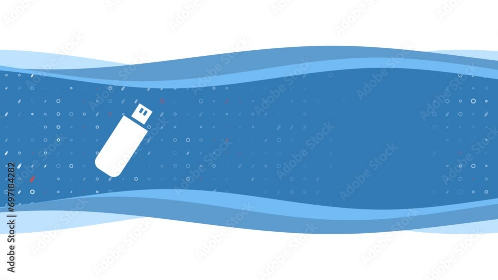 Poster animation of blue banner waves movement with white flash drive symbol on the left. on the background