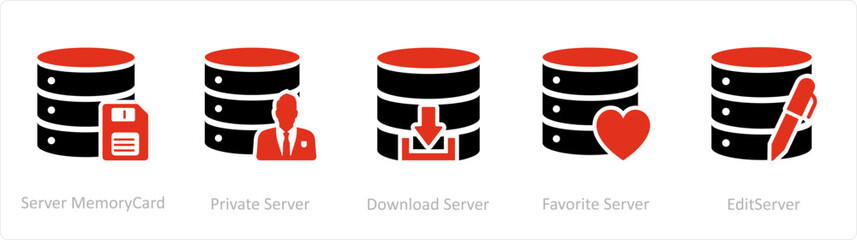 A set of 5 Internet icons as finance server, server maintenance, global business