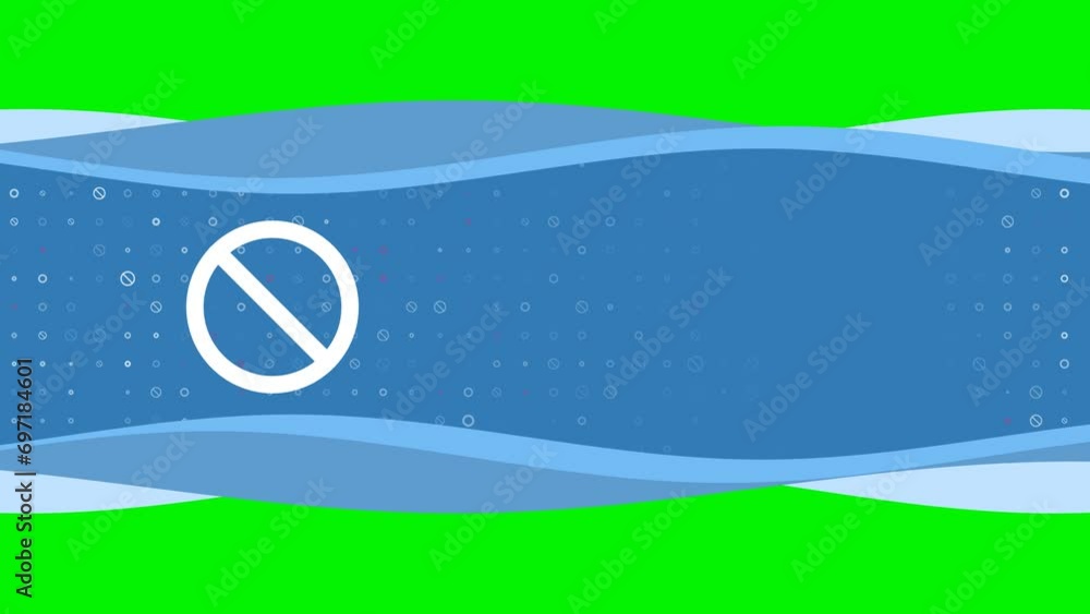 Poster animation of blue banner waves movement with white stop symbol on the left. on the background there 