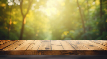 Naklejka na ściany i meble The empty wooden table top with blur background