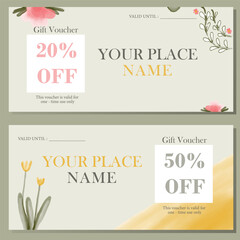 Floral Watercolor Gift Voucher Template Suitable for Salon, Spa, Restaurant, Fashion Store