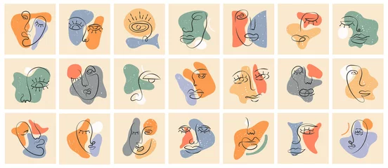 Ingelijste posters Een lijn Modern abstract line minimalistic women faces arts set with different shapes for wall decoration, postcard or brochure cover design. Different woman faces. One line art. Stock illustrations design  © Lapalovee
