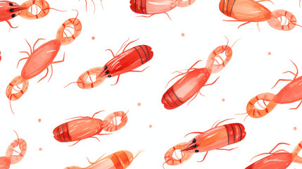 Seamless shrimp prawn pattern design with white background.