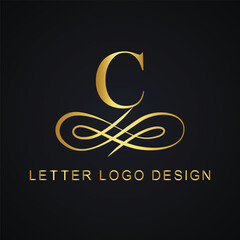 C letter logo design with golden crown vector.