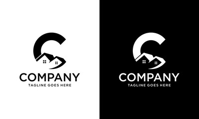 Creative Logo design of c house for construction, home, real estate, building, property. Minimal awesome trendy professional logo design template on black background. - obrazy, fototapety, plakaty