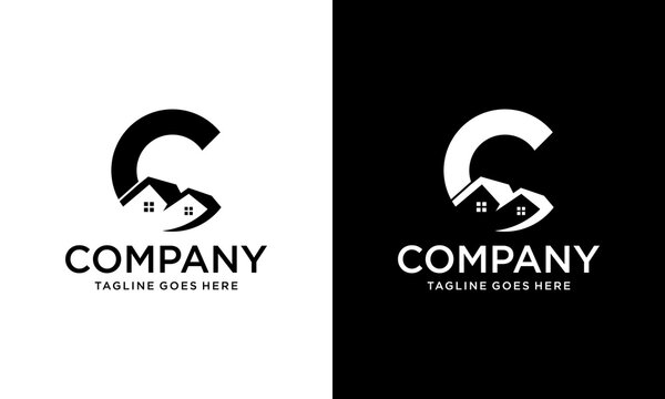Creative Logo design of c house for construction, home, real estate, building, property. Minimal awesome trendy professional logo design template on black background.