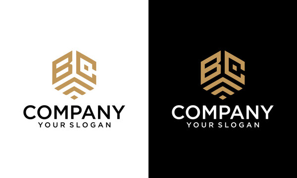 Creative Abstract letter BC or CB logo in gold color isolated in white and black background. gold hexagon Logo Design Template. gold hexagon letter BC logo for modern law firm logo.