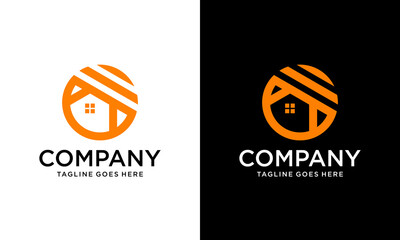 Creative Real Estate logo design. Property and Construction Logo design. Real estate service, construction, Growth house, circle home logo in white and black background.