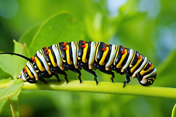 Naklejka premium caterpillar on a leaf. Generative Ai