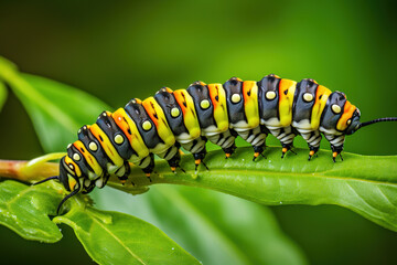 Naklejka premium caterpillar on a leaf. Generative Ai