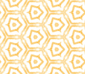 Ethnic hand painted pattern. Yellow symmetrical
