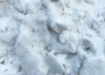 Top view, snow texture. Background, winter period. Natural background. The background is snow and ice. Close-up photo of frozen surface. December is the month. The first snow