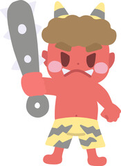 節分をイメージした、金棒を構えている赤鬼のキャラクターイラスト